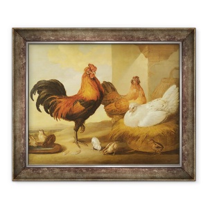Tablou inramat - Francis Barlow - Scula domestica, gaini si pui, 50 x 60 cm