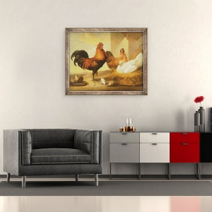 Tablou inramat - Francis Barlow - Scula domestica, gaini si pui, 50 x 60 cm - Img 2