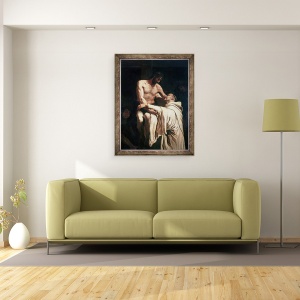 Tablou inramat - Francisco Ribalta - Hristos imbratisand Sfantul Bernard, 60 x 80 cm - Img 2