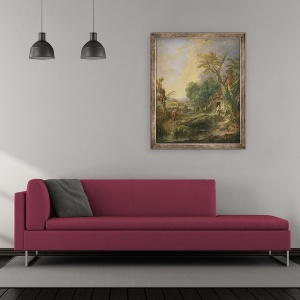 Tablou inramat - Francois Boucher - Peisaj cu un pustnic, 50 x 60 cm - Img 2