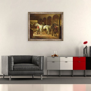 Tablou inramat - Franz Kruger - intr-un grajd, 50 x 60 cm - Img 2