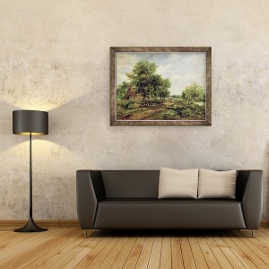 Tablou inramat - Frederick Waters Watts - Peisaj rau impadurit, cu o cabana si un carucior trase, 60 x 80 cm - Img 2