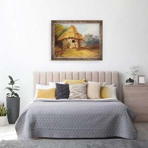 Tablou inramat - George Chinnery - Vedere in sudul Indiei, cu un razboinic in afara coliba lui, 70 x 90 cm - Img 3