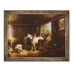 Tablou inramat - George Morland - intr-un grajd, 60 x 80 cm