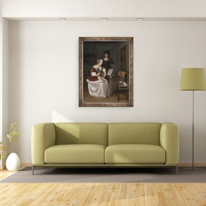 Tablou inramat - Gerard ter Borch - Lectia de muzica, 70 x 90 cm - Img 2