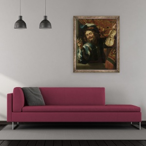 Tablou inramat - Gerrit van Honthorst - Lautarul vesel, 70 x 85 cm - Img 2