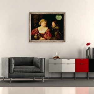 Tablou inramat - Giovanni de Busi Cariani - Seductie Alegoria tineretului si varstei c.1515, 50 x 60 cm - Img 2