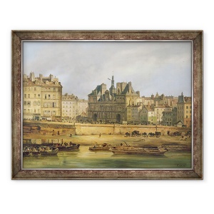 Tablou inramat - Giuseppe Canella - Hotel de Ville si terasament, Paris, 60 x 80 cm