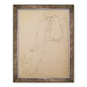 Tablou inramat - Gustav Klimt - asezat la stanga, partea superioara a corpului inclinat inainte, link-uri Sitzend nach, den Oberkorper nach vorne, die Linke aufgestutzt, 70 x 90 cm