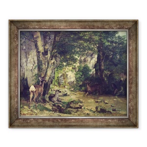 Tablou inramat - Gustave Courbet - intoarcerea cerb la parau la Plaisir-Fontaine, 50 x 60 cm
