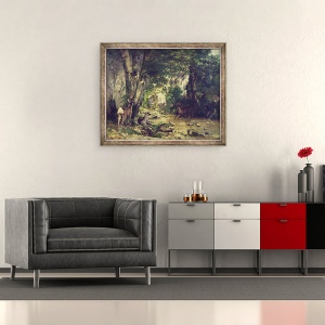 Tablou inramat - Gustave Courbet - intoarcerea cerb la parau la Plaisir-Fontaine, 50 x 60 cm - Img 2