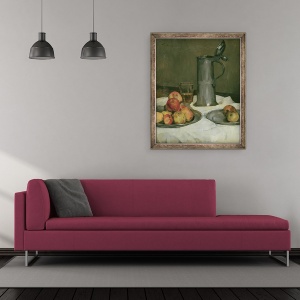 Tablou inramat - Heinrich Wilhelm Truebner - Natura statica cu mere si ulcior, 50 x 60 cm - Img 2