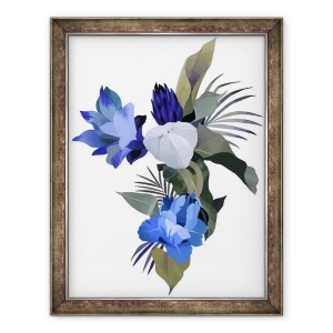 Tablou inramat - Hiroyuki Izutsu - Flori albe si flori albastru deschis, 70 x 90 cm