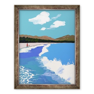 Tablou inramat - Hiroyuki Izutsu - Plaja si padure de pini, 60 x 80 cm