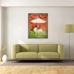 Tablou inramat - Hiroyuki Izutsu - Un tip care se uita la luna si bea bere、, 60 x 80 cm - Img 2