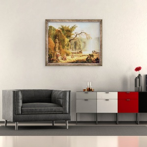 Tablou inramat - Hubert Robert - Scena romantica gradina, 50 x 60 cm - Img 2