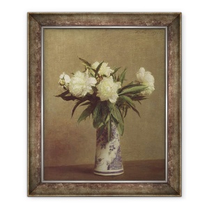 Tablou inramat - Ignace Henri Jean Fantin-Latour - Bujorii intr-o vaza albastra si alba, 50 x 60 cm