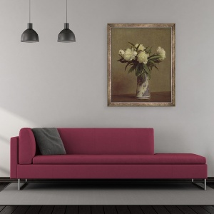 Tablou inramat - Ignace Henri Jean Fantin-Latour - Bujorii intr-o vaza albastra si alba, 50 x 60 cm - Img 2