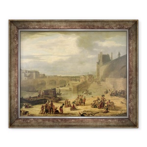 Tablou inramat - J.F. De Pelchin - Vedere la Marea Galerie a Luvru, Tuileries si Pont Regal, 70 x 85 cm
