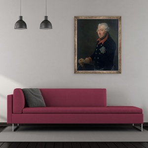 Tablou inramat - J.H.C. Franke - Friedrich cel Mare 1712-86 Purtand uniforma Regimentului 15 Infanterie, 50 x 60 cm - Img 2