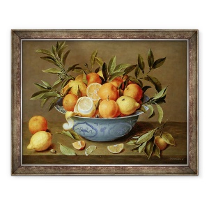 Tablou inramat - Jacob van Hulsdonck - Natura moarta cu portocale si lamai intr-un vas de portelan Wan-Li, 70 x 90 cm