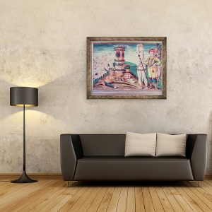 Tablou inramat - Jacques Le Moyne - Rene Goulaine de Laudonniere c.1529-82 si seful Athore in fata Coloanei lui Ribault, 60 x 80 cm - Img 2