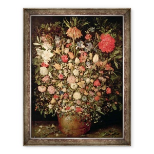 Tablou inramat - Jan Brueghel the Elder - Buchet mare de flori intr-o cada de lemn, 1606-07, 60 x 80 cm