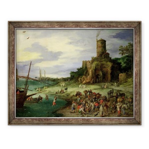 Tablou inramat - Jan Brueghel the Elder - Pescarii de pe mal, 70 x 90 cm