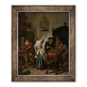 Tablou inramat - Jan Havicksz. Steen - Interior cu o femeie hranind un papagal, cunoscut sub numele de Cage papagal, 70 x 85 cm