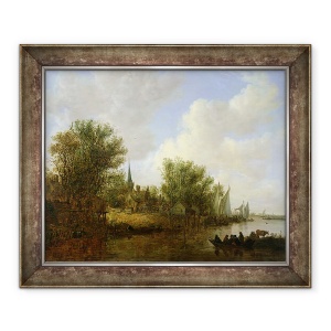 Tablou inramat - Jan Josephsz van Goyen - Scena raului cu o vedere de Overschie, 70 x 85 cm