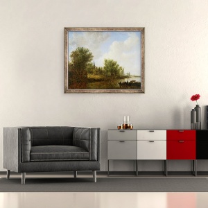 Tablou inramat - Jan Josephsz van Goyen - Scena raului cu o vedere de Overschie, 70 x 85 cm - Img 2