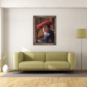 Tablou inramat - Jan Vermeer - Fata cu o palarie rosie, 60 x 80 cm - Img 2