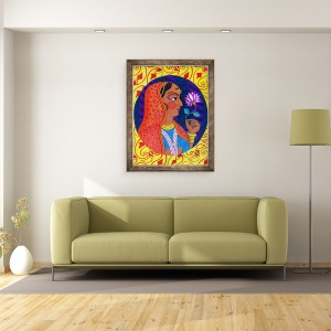 Tablou inramat - Jane Tattersfield - Maharani cu flori albe si roz, 2011, 70 x 90 cm - Img 2