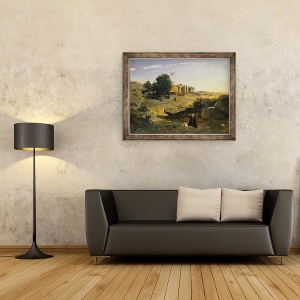 Tablou inramat - Jean Baptiste Camille Corot - Hagar in salbaticie, 70 x 90 cm - Img 2