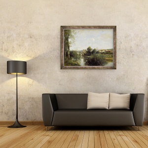 Tablou inramat - Jean Baptiste Camille Corot - Sena si Podul Vechi la Limay, 60 x 80 cm - Img 2