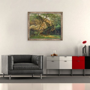 Tablou inramat - Jean Baptiste Camille Corot - Stanci la Fontainebleau, 50 x 60 cm - Img 2