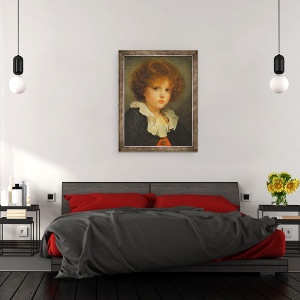 Tablou inramat - Jean Baptiste Greuze - Baiat intr-o vesta rosie, 70 x 90 cm - Img 3