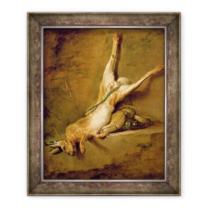 Tablou inramat - Jean-Baptiste Simeon Chardin - Iepurele mort cu corn praf si sac de joc, 50 x 60 cm