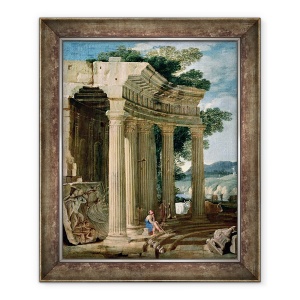 Tablou inramat - Jean Lemaire - Peisaj cu ruine si un pastor, 70 x 85 cm