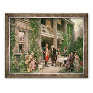 Tablou inramat - Jean Leon Gerome Ferris - George Washington viziteaza Gradina Bartrams in 1787, 60 x 80 cm