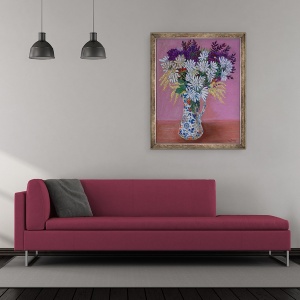 Tablou inramat - Joan Thewsey - Crizanteme intr-un ulcior japonez, 2005, 70 x 85 cm - Img 2