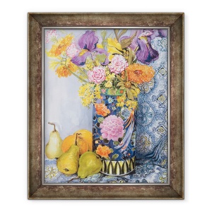 Tablou inramat - Joan Thewsey - Iris si roz intr-o vaza japoneza cu pere, 50 x 60 cm