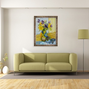Tablou inramat - Joan Thewsey - Lalele si Anemone cu Oala de Violete, 2010, 70 x 90 cm - Img 2
