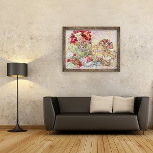 Tablou inramat - Joan Thewsey - Mazare dulce cu Flori Antice China si Cirese, 60 x 80 cm - Img 2