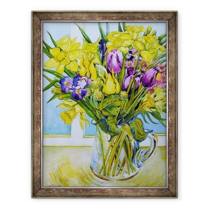 Tablou inramat - Joan Thewsey - Narcisele si lalele intr-o cana de sticla langa fereastra, 70 x 90 cm