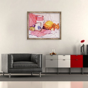 Tablou inramat - Joan Thewsey - Still-Life cu doua ulcioare si legume, 2013, 70 x 85 cm - Img 2