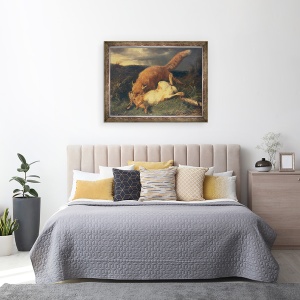 Tablou inramat - Johann Baptist Hofner - Vulpe si iepure, 70 x 90 cm - Img 3