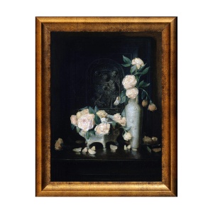 Tablou Inramat - John Ferguson Weir - Vase of Roses, Rama Auriu, 30 x 40 cm
