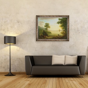 Tablou inramat - John Wootton - Peisaj clasic cu figuri si animale, apus de soare, 70 x 90 cm - Img 2