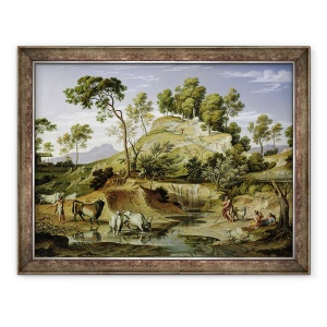 Tablou inramat - Joseph Anton Koch - Peisaj cu ciobani si vaci si la primavara, 60 x 80 cm